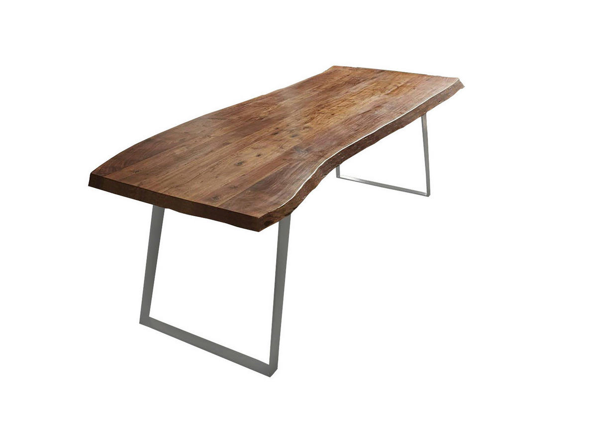 ESSTISCH HALMSTAD - Silberfarben/Braun, Holz/Metall (100/300/79cm) - SAM