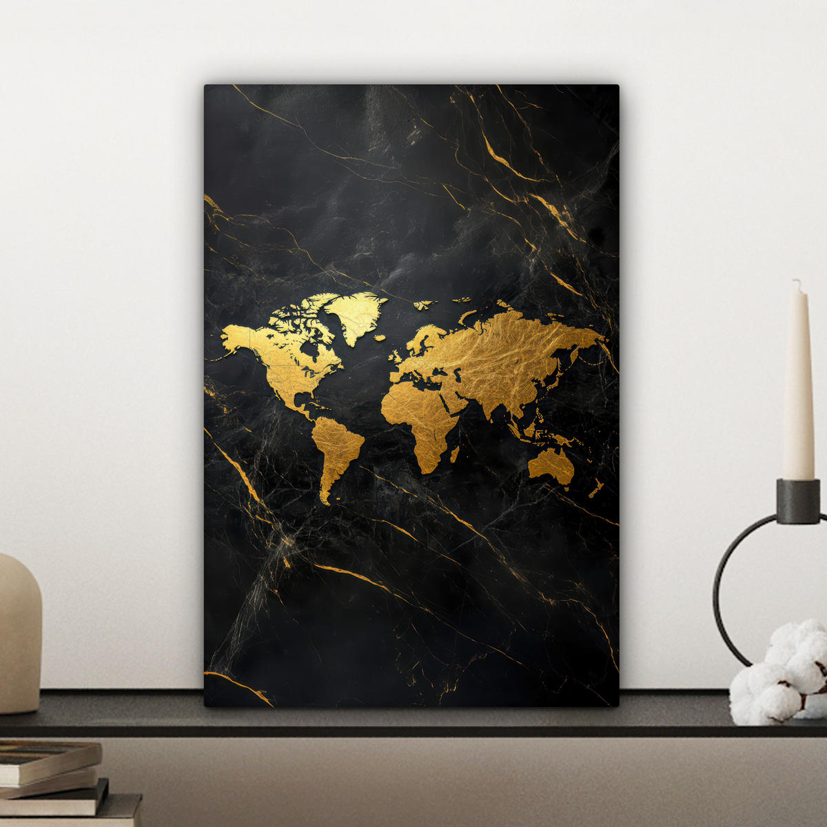 LEINWANDBILD Weltkarte - Gold - Marmor 20x30 cm - Goldfarben, Textil (20/30cm) - MuchoWow