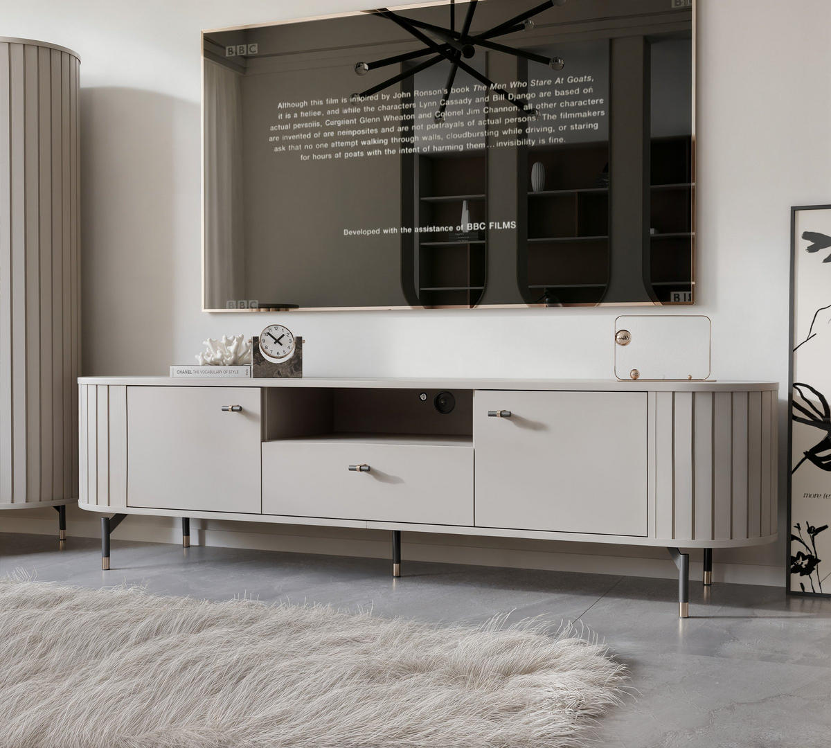 TV-LOWBOARD geriffelt, mit Schublade, Kaschmir - Kaschmir, Holzwerkstoff (180/49/40cm) - Idohome