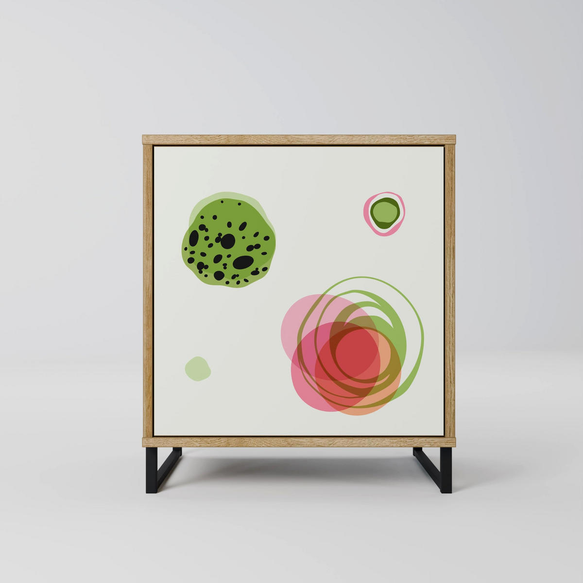 SIDEBOARD COLORFUL COSMOS, Eichefarben, 57,5x42x72,5 cm, Schwarze Metallfüße - Eichefarben/Multicolor, Holzwerkstoff/Metall (57.5/72.5/42cm) - SpaceRebels