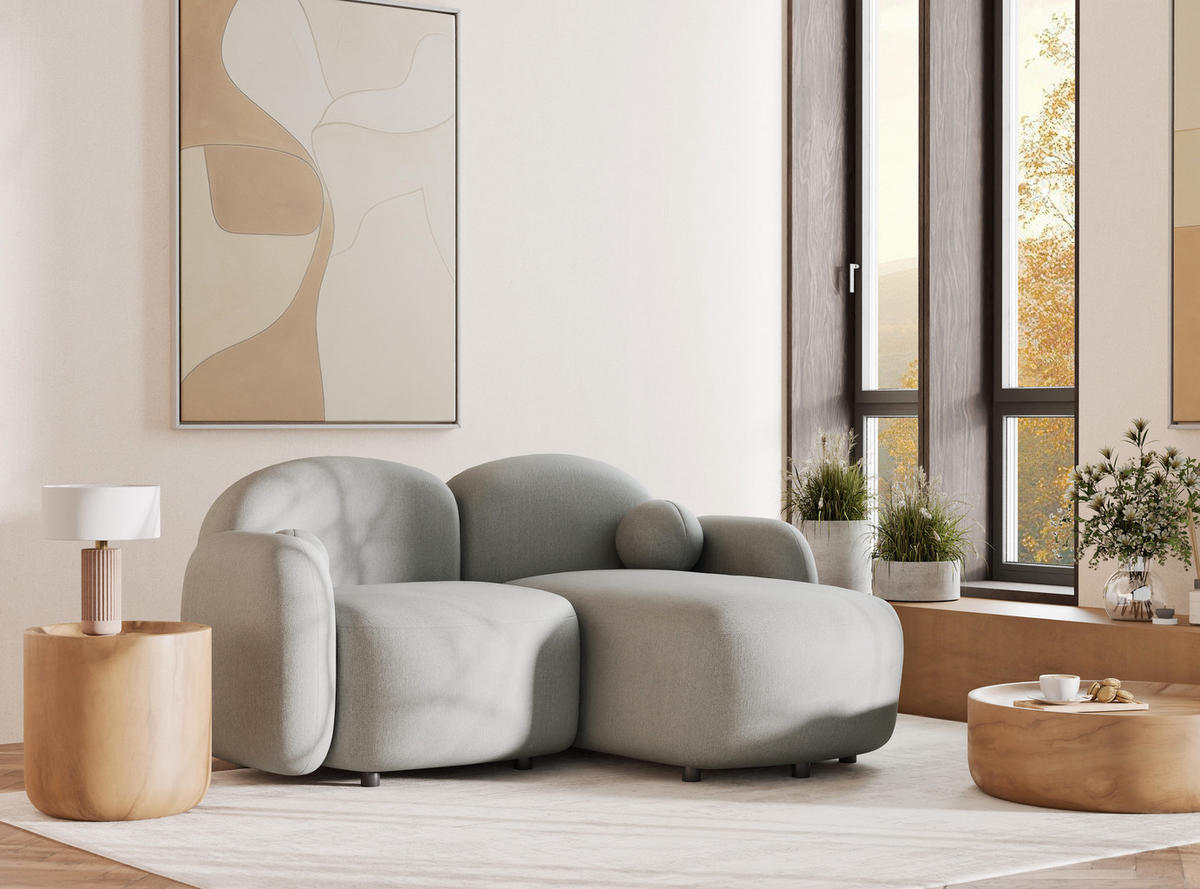 ECKSOFA Bahama Hellgrau Webstoff - Hellgrau/Schwarz, Holz/Holzwerkstoff (190/146cm) - Maison de Reve