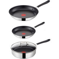 PFANNENSET E85715, 4-teilig, Induktionspfanne 20 cm, Bratpfanne 26 cm, Schmorpfanne 25 cm, Glasdeckel, 6-lagige Antihaftbeschichtung, Edelstahl - Silberfarben, Metall - Tefal