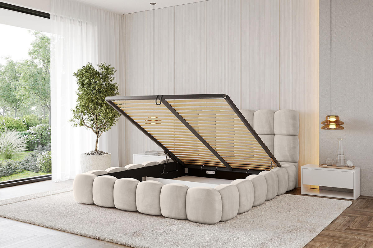POLSTERBETT mit Bettkasten und Lattenrost, Bett mit Matratze H3/H4 - LEYA 120x200 Beige - Beige, Holzwerkstoff/Textil (120/200cm) - ALTDECOR