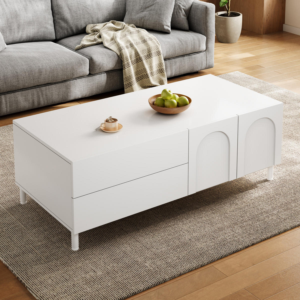 COUCHTISCH aus MDF und Spanplatte 100x50x39,5 cm Weiß mit 2 Schubladen und Türen - Weiß, Holzwerkstoff (100/50/39.5cm) - IVMEU