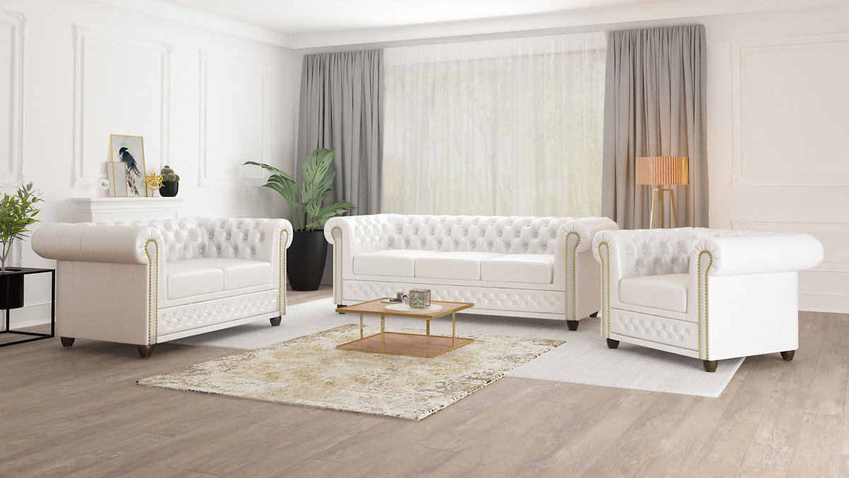 CHESTERFIELD-SESSEL Morin Weiß vegan Leder - Braun/Weiß, Holz/Textil (94/72/86cm) - S-Style Möbel