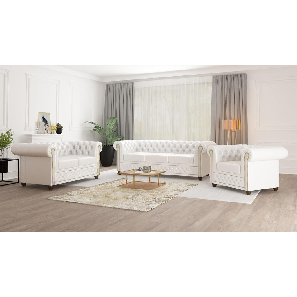 Thumbnail - S-Style Möbel Sitzgarnitur, Weiß, Textil, Echtholz,Buche, 6-Sitzer, Füllung: Silikon,Silikon,Komfortschaum, 203x72x86 cm...