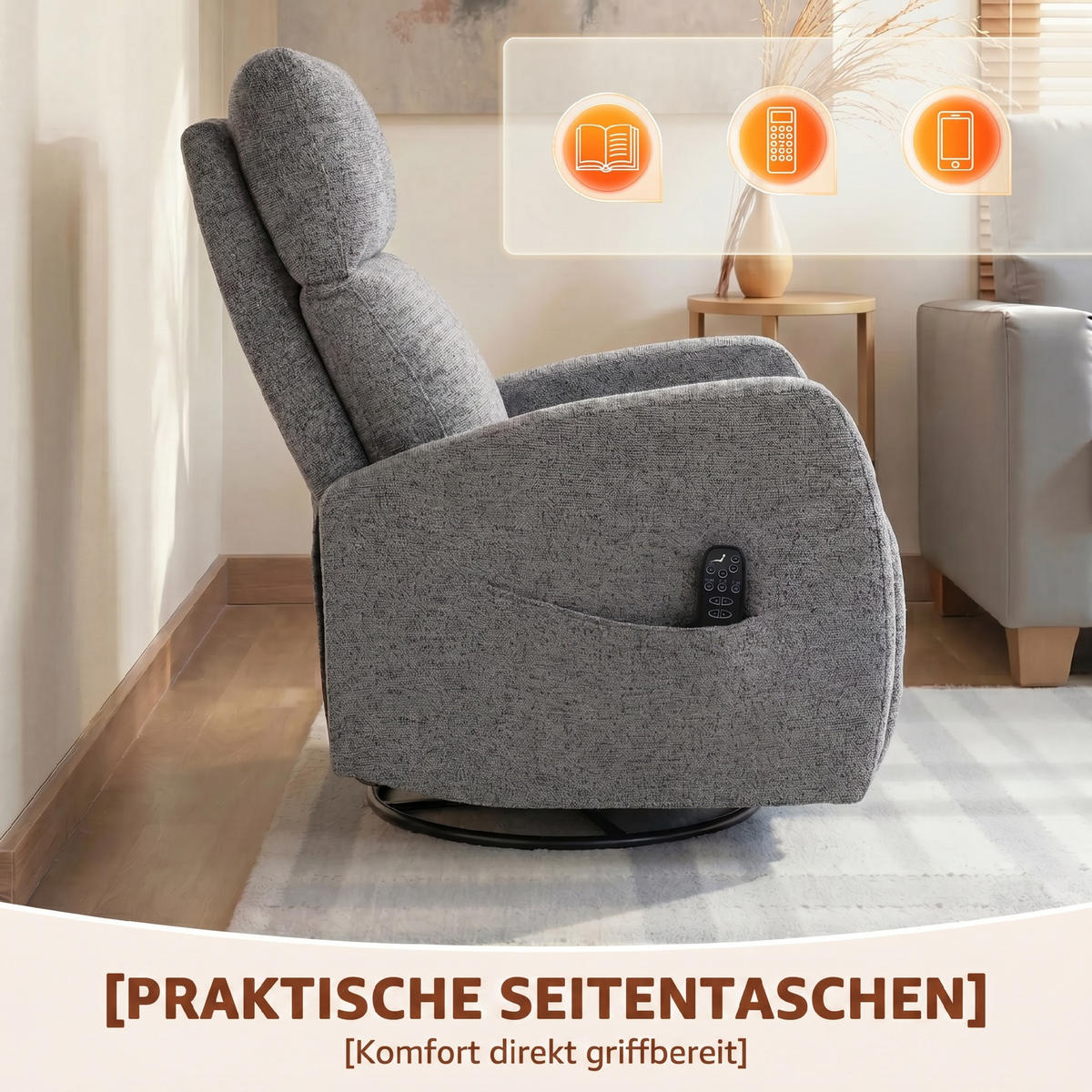 MASSAGESESSEL Chenille Dunkelgrau - Dunkelgrau/Naturfarben, Holz/Textil (73.5/108/97cm) - HOMCOM