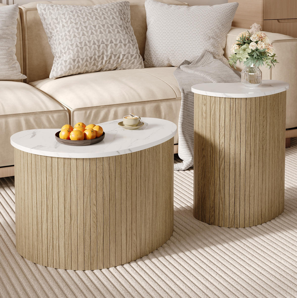 KLUBSKA miza, 60/37/38 in 40/25/50 cm, MDF naravna/bela - naravne barve, leseni material (60/37/38cm) - BEAOK