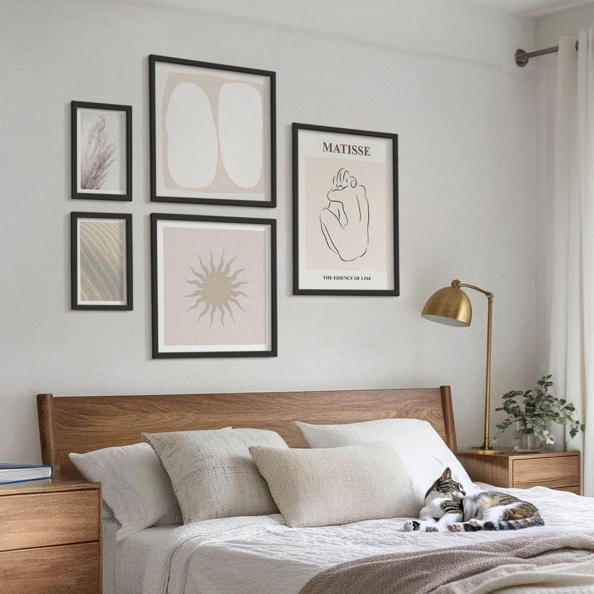 BILDER SET 5er Set - 50x50 cm & 20x30 cm & 40x60 cm Schwarzer Rahmen - Minimalistische Sandwellen - Schwarz, Kunststoff (40/60cm) - TULUP