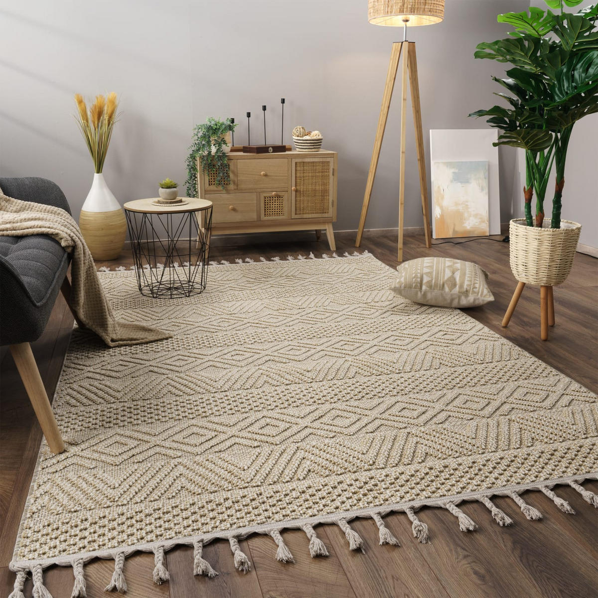 KURZFLORTEPPICH, mit Struktur, Florhöhe 7 mm, Creme, 240 x 340 cm - Beige, Textil (340/240cm) - KADIMA DESIGN