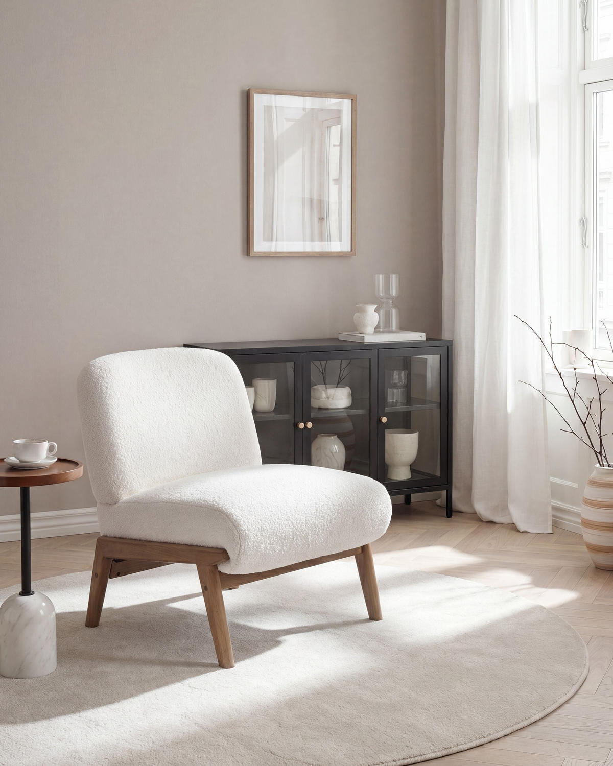 SESSEL Bouclé Cremeweiß Niva - Creme/Weiß, Textil (61/76/78cm) - Beliani