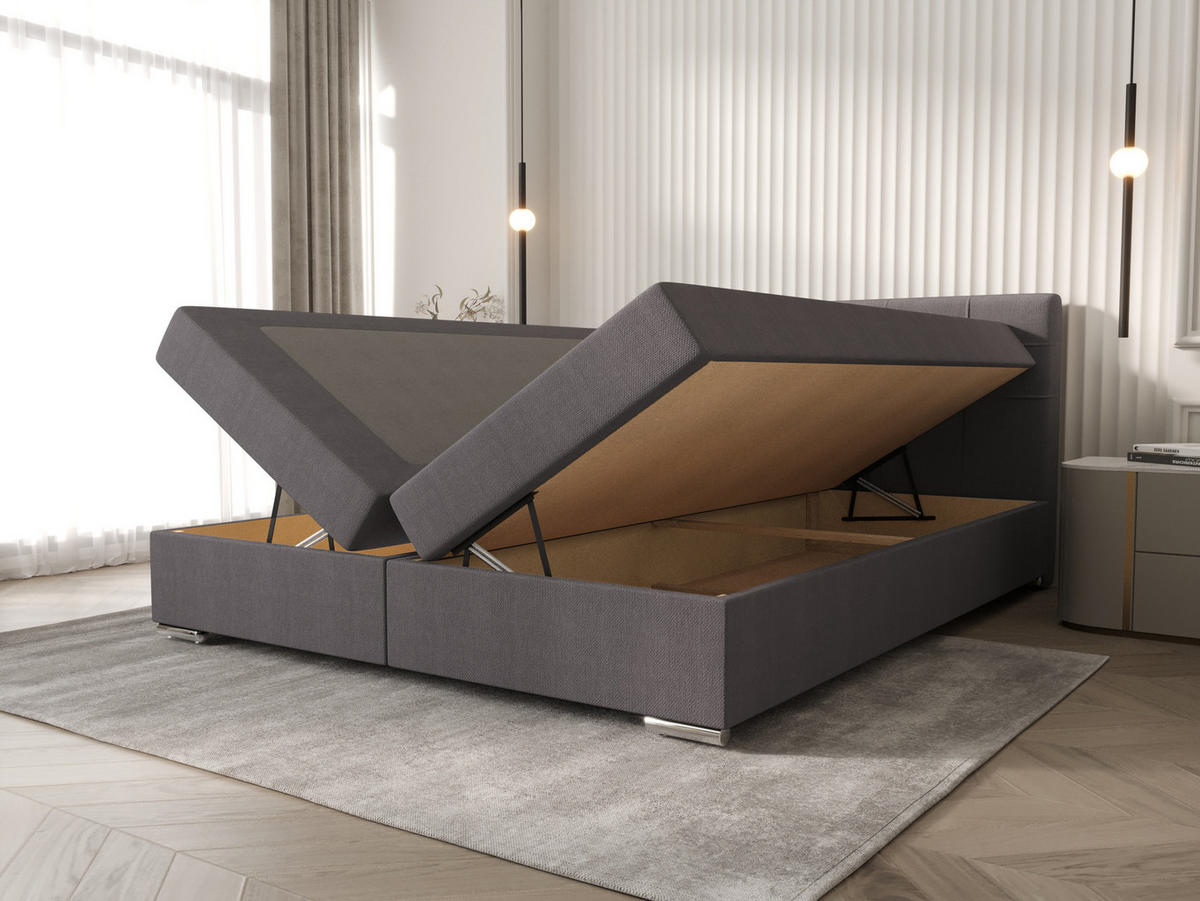 BOXBETT ZILANO 1 mit Matratze H3 und Topper 160x200 Cosmic 160 - Hellgrau, Holz/Textil (160/200cm) - Bedante