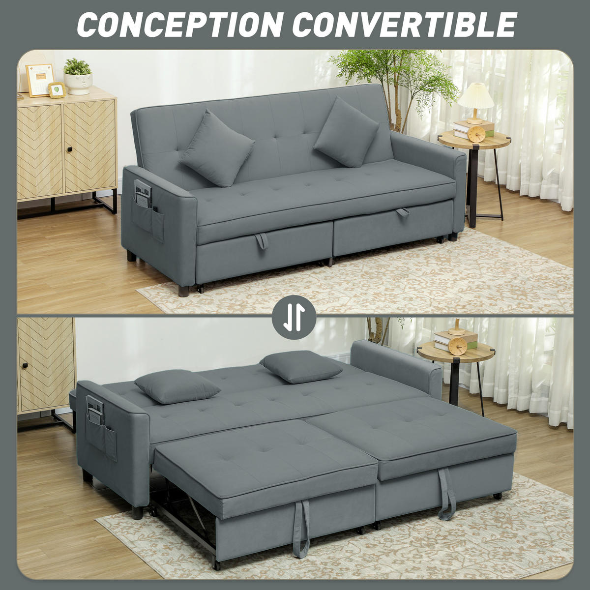 SCHLAFSOFA 3-Sitzer DE-13415 Grau - Grau, Textil (196/89/90cm) - ComfortXL