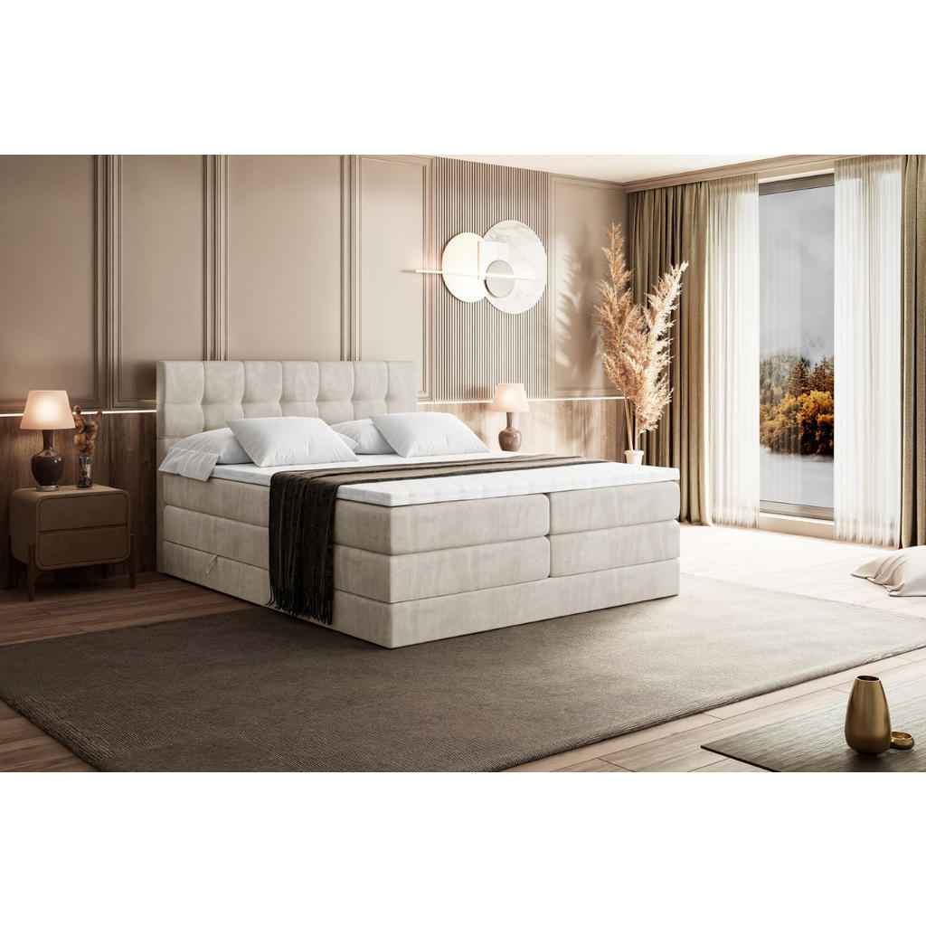 Thumbnail - Altdecor Boxspringbett, Ecru, Holzwerkstoff, Höhe ca. 38 cm, 200x200 cm, Schlafzimmer, Betten, Boxspringbetten