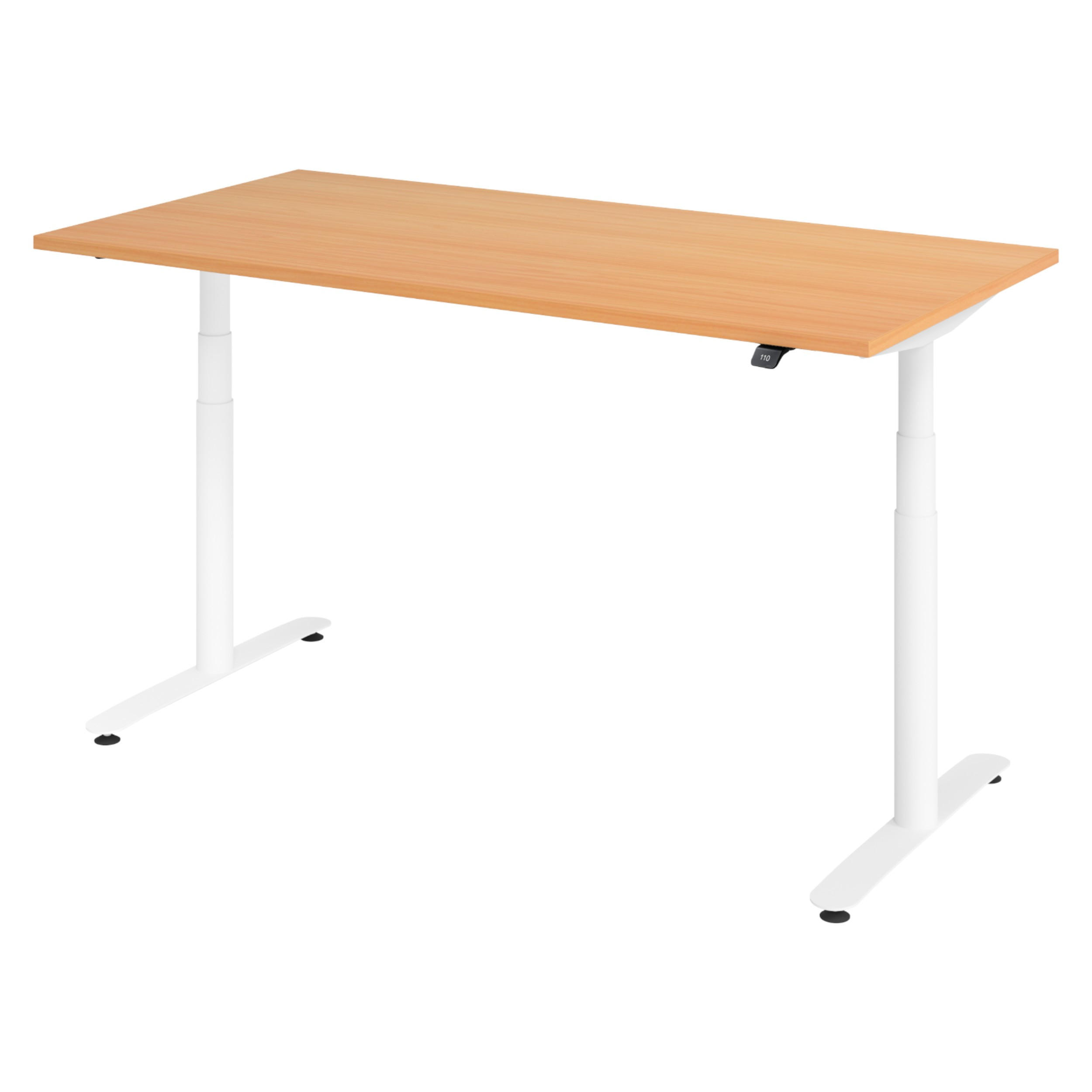 SCHREIBTISCH elektrisch Bluetooth & App XDLR 160/80/72 cm in Buchefarben/Weiß - Buchefarben/Weiß, Holzwerkstoff (160/80/72cm) - bümö