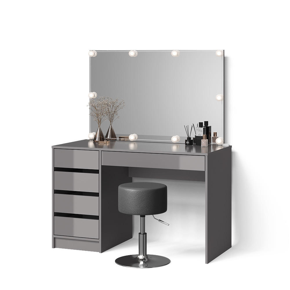 SCHMINKTISCH Imola Grau mit LED Beleuchtung und Hocker - Grau, Holzwerkstoff (120/75/55cm) - Livinity®