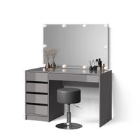 SCHMINKTISCH Imola Grau mit LED Beleuchtung und Hocker - Grau, Holzwerkstoff (120/75/55cm) - Livinity®
