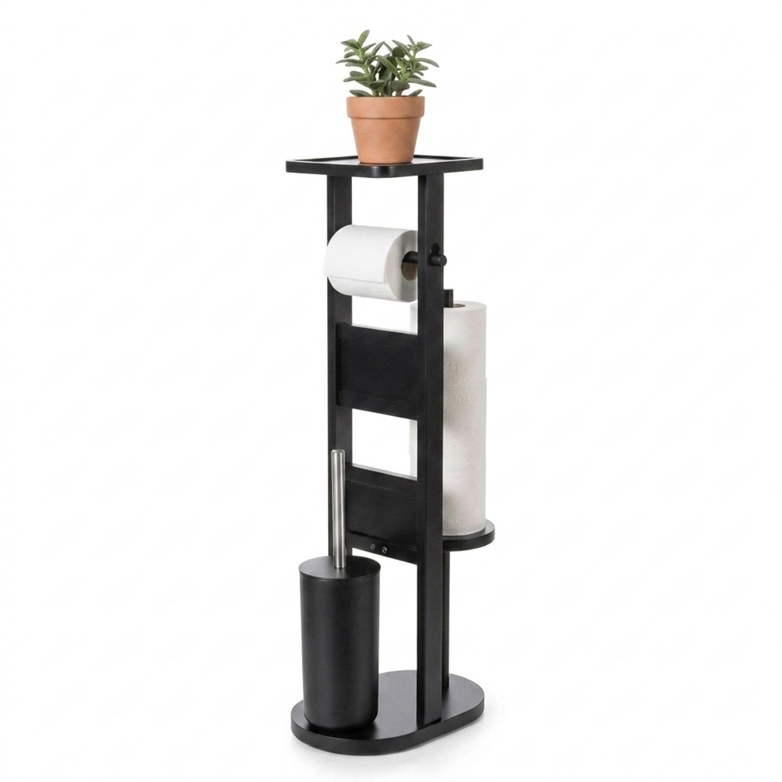 WC-GARNITUR Schwarz Bambus mit Ablage 80 cm - Schwarz, Holz/Holzwerkstoff (30/80/18cm) - Relaxdays