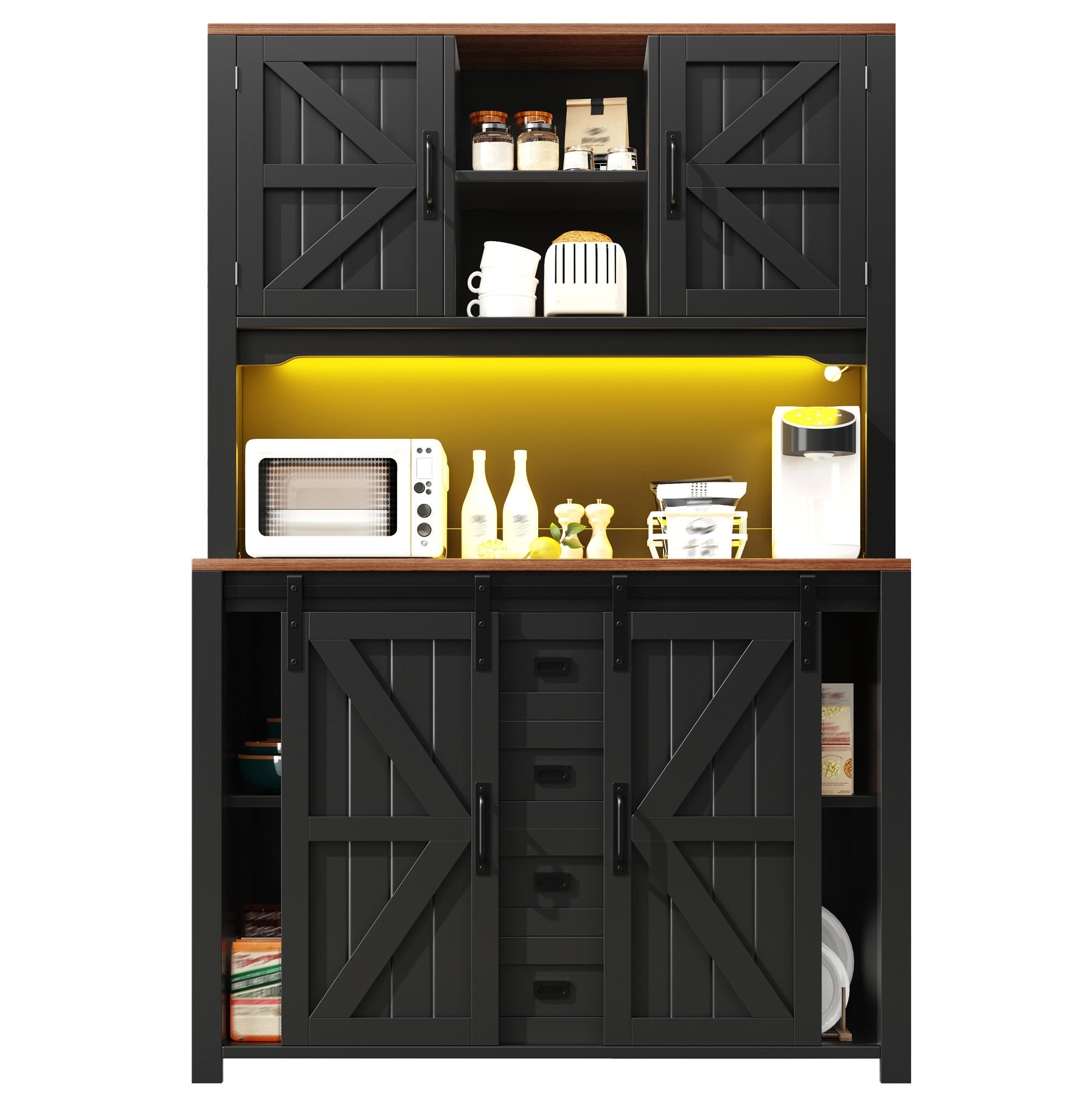 KÜCHENSCHRANK mit LED 115 x 40 x 174,7 cm MDF Metall Schwarz - Schwarz, Metall (40/174.7/115cm) - Meubliv