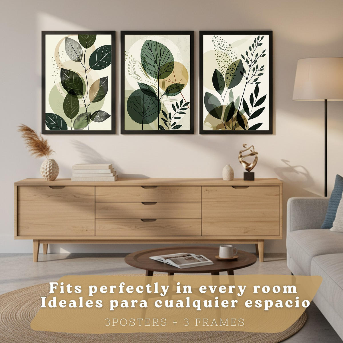 PLAKAT Sada 3 Green Botanica A3 Černý rám - černá, papír (29.7/1/42cm) - Nacnic