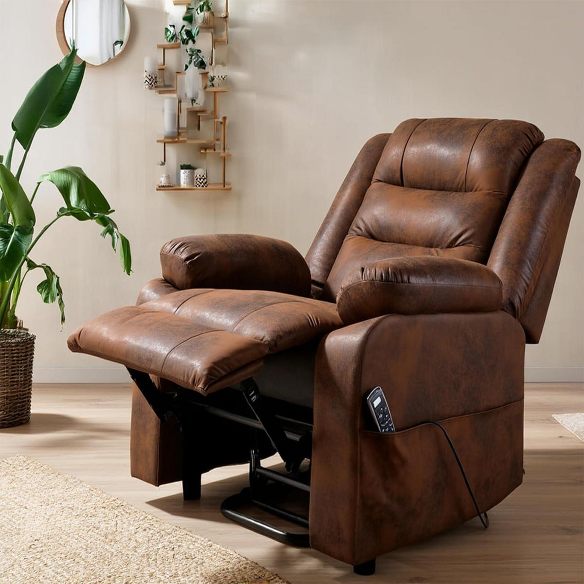 FERNSEHSESSEL mit Aufstehhilfe und Massagefunktion Braun - Braun, Kunststoff (84/137/164cm)