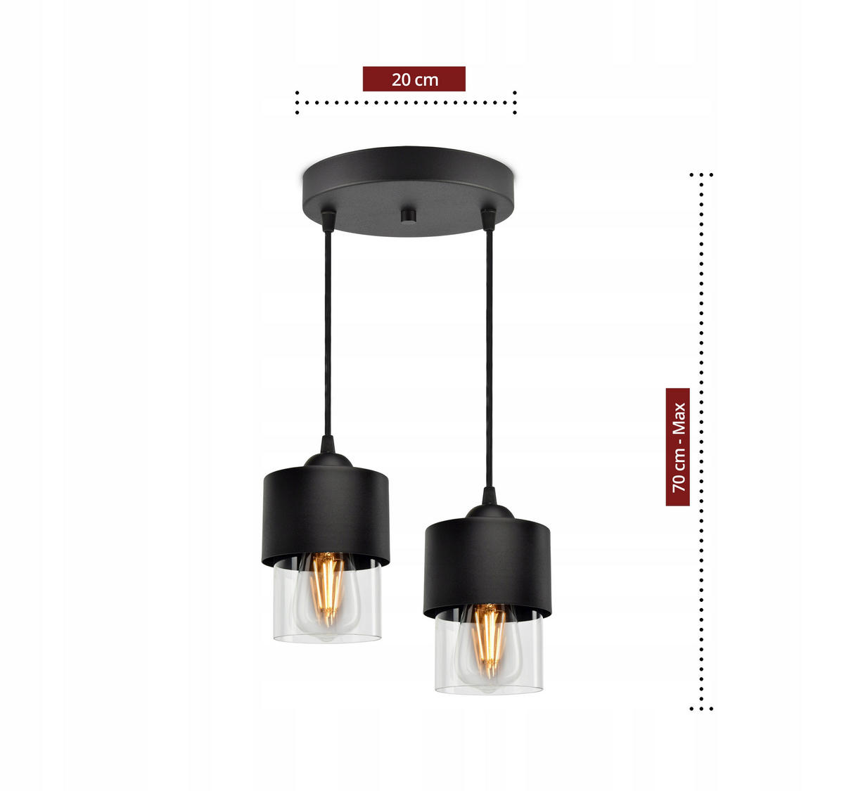 PENDELLEUCHTE Hege - Transparent/Schwarz, Glas/Metall (25/25/70cm) - kiki design