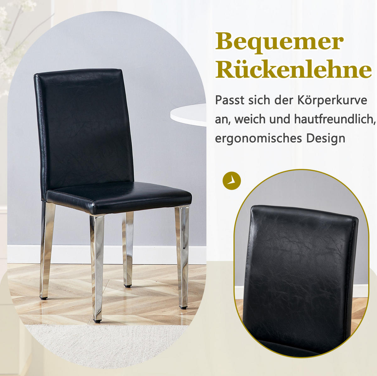 ESSZIMMERSTUHL 4er-Set PU-Leder Metall Schwarz-Silber - Schwarz, Metall (47/90/41cm) - Meubliv