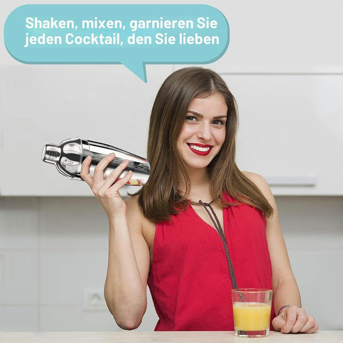 COCKTAIL Shaker Set 8-teiliges Set Edelstahl 750ml - Silberfarben, Metall (7.5/7.5/27.5cm)