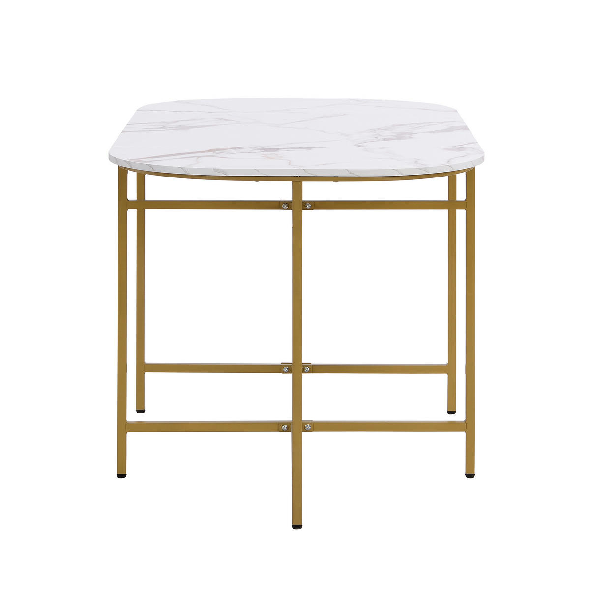 TISCHGRUPPE 6 Stühle weiß mit grauem Polster und goldfarbenem Eisenrahmen - Weiß, Holzwerkstoff (140/76/80cm) - OKWISH