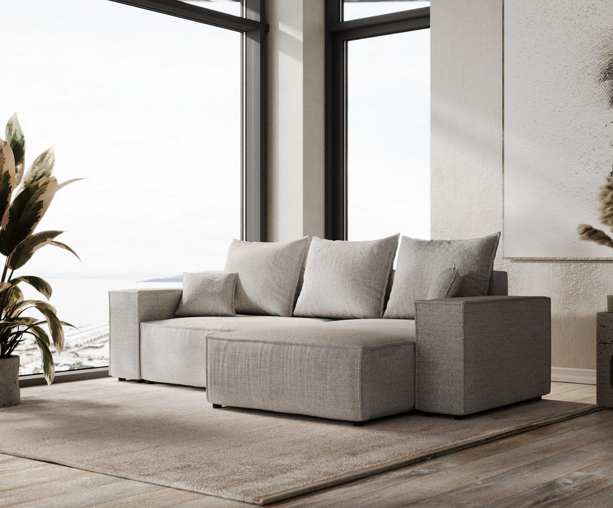 ROHOVÁ SEDAČKA SENSO, textil, Světle béžová - černá/světle šedá, dřevo/kompozitní dřevo (255/148cm) - AltaBeds