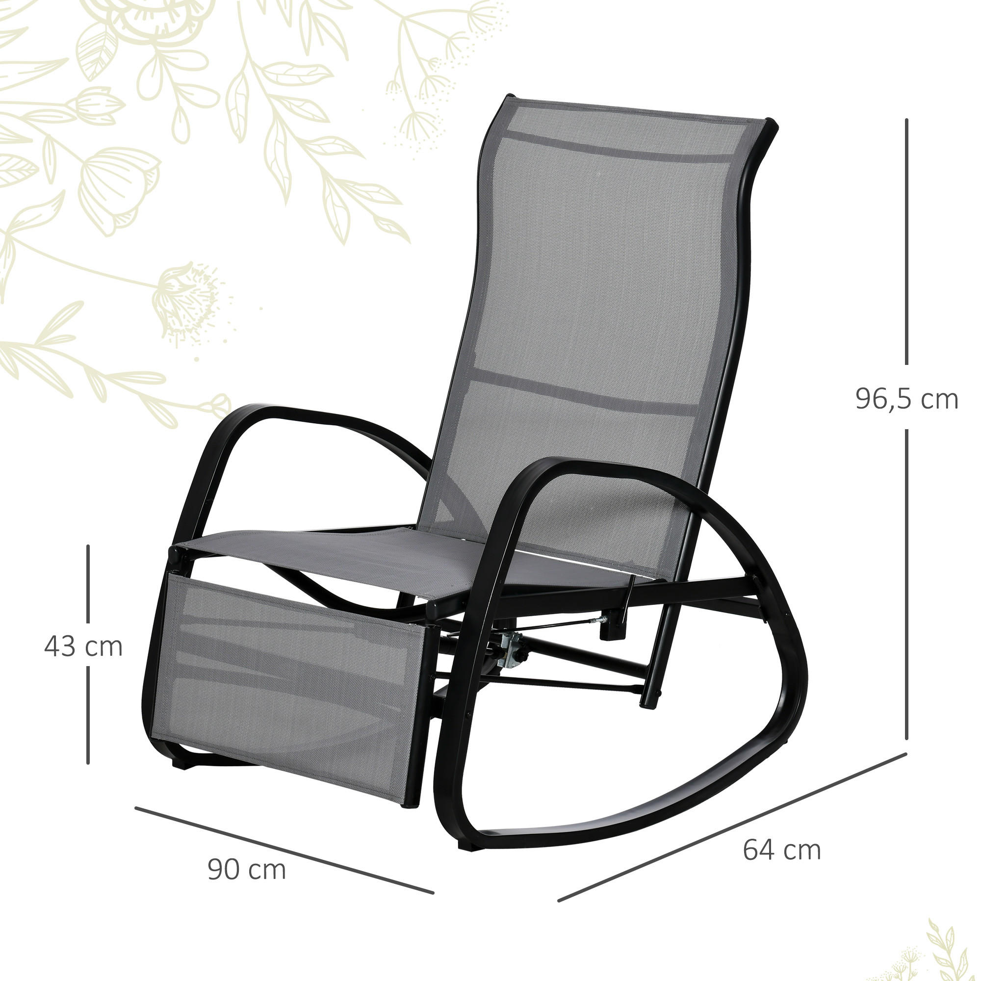 SCHAUKELSTUHL, verstellbar, bis 160 kg, Texteline, 90 x 64 x 96,5 cm, Grau - Grau, Metall (64/96.5/90cm) - Outsunny