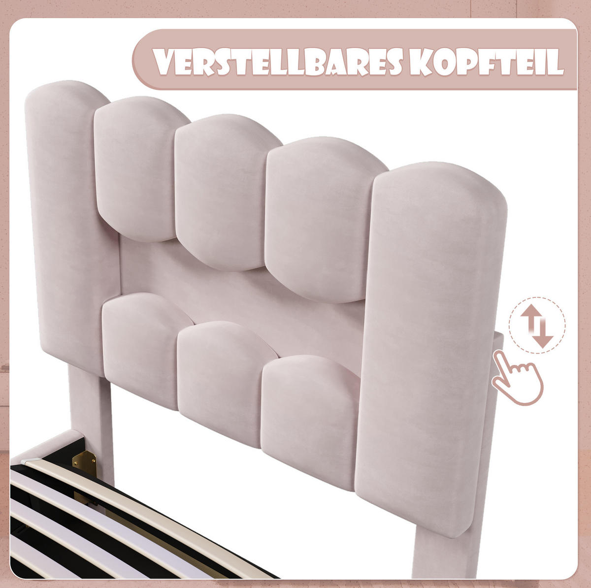 POLSTERBETT aus Velours 90x200 cm Rosa mit LED-Beleuchtung, verstellbarem Kopfteil und hydraulischem Bettkasten - Rosa, Textil (90/200cm) - Modfu