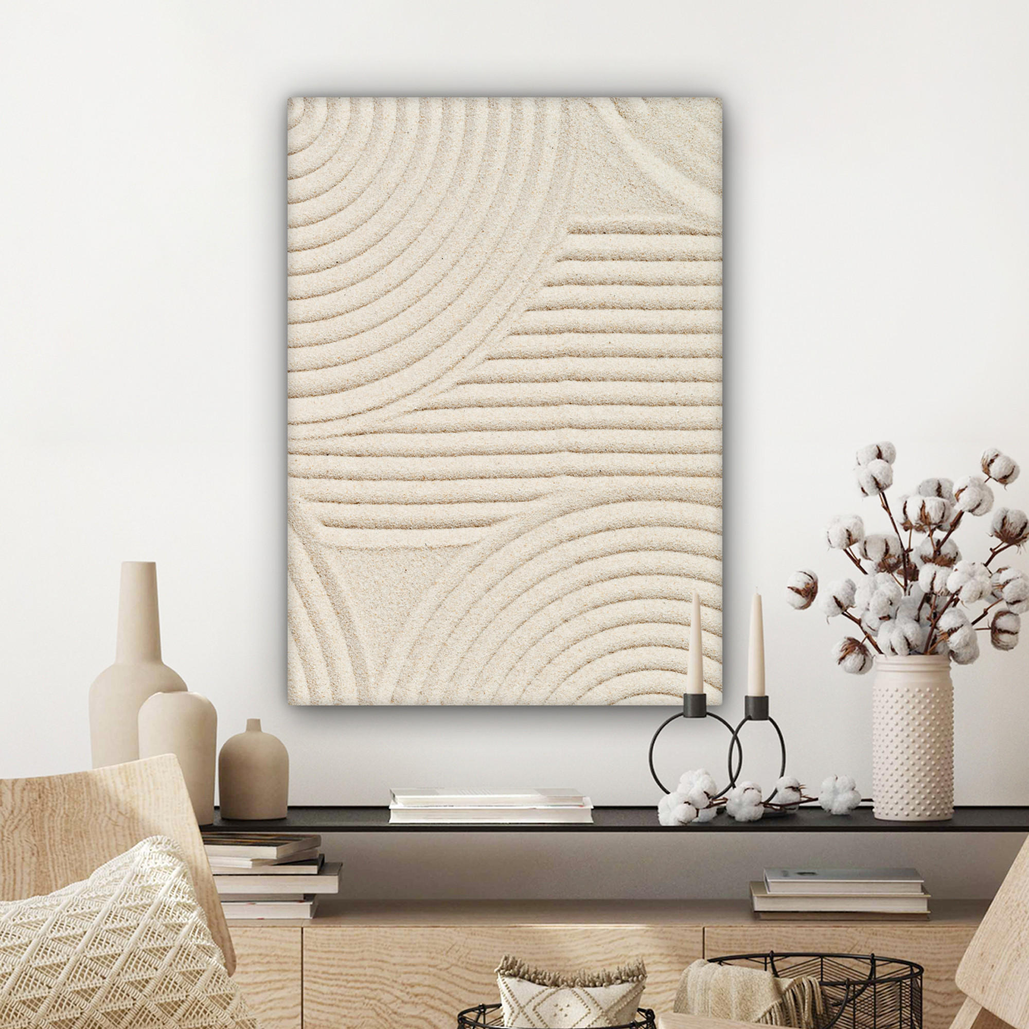 LEINWANDBILD Muster - Abstrakt - Weiß 60x80 cm - Beige, Textil (60/80cm) - MuchoWow