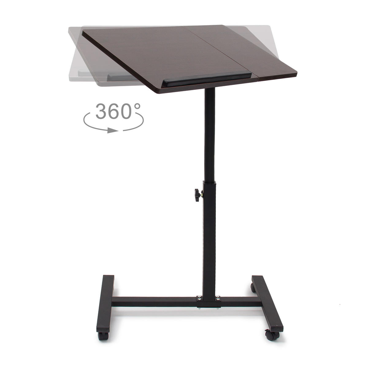 LAPTOPTISCH Schwarz höhenverstellbar mit Rollen - Dunkelbraun, Holzwerkstoff/Metall (40.5/60/95cm) - Relaxdays