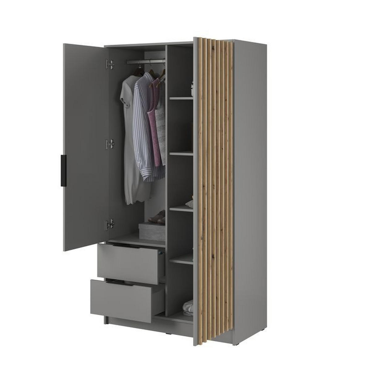 KLEIDERSCHRANK – 105 cm – Nelly – Grau - Grau, Holzwerkstoff (105/200/51cm) - hi-markt