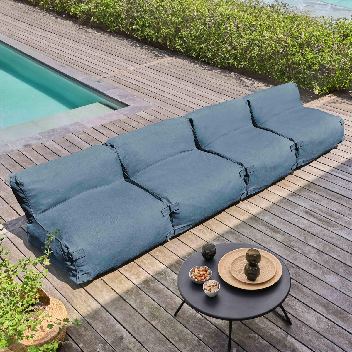 GARTENSOFA mit 4 Sitzplätzen, Pazifikblau - Blau, Textil - Oviala