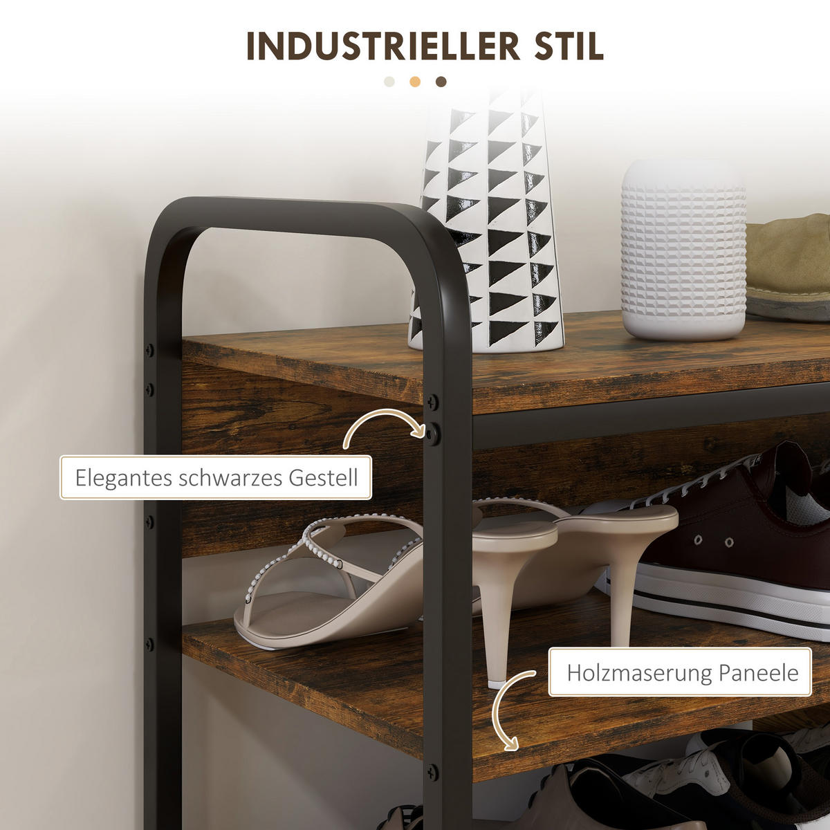 SCHUHREGAL mit 4 Ebenen - Braun, Holzwerkstoff (30/65/70cm) - HOMCOM