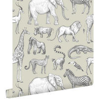 TAPETE Dschungeltiere 53 cm x 10.05 m - Grau, Papier (53/0.1cm) - ESTAhome
