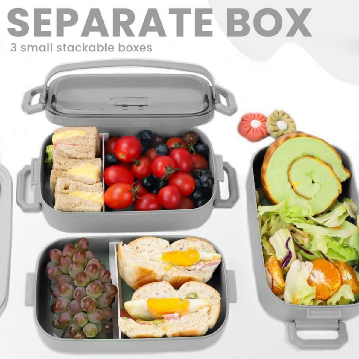 BENTO Box 2400 ml Grau Auslaufsicher mit Besteck - Grau, Kunststoff (19.5/16/19.5cm)