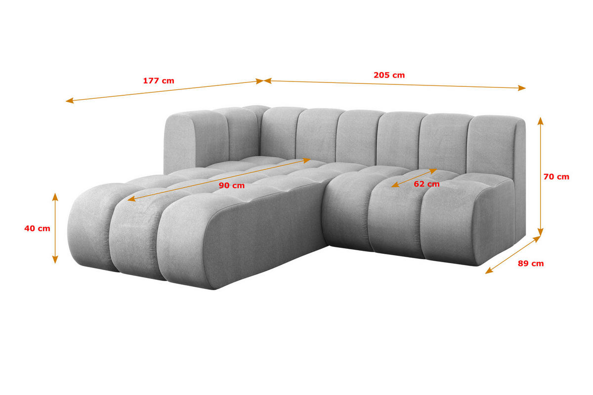 ECKSOFA modulares Sofa Darnel-L1 - 205x177x70 cm Grau - Hellgrau, Holzwerkstoff/Textil (205/177cm) - ALTDECOR