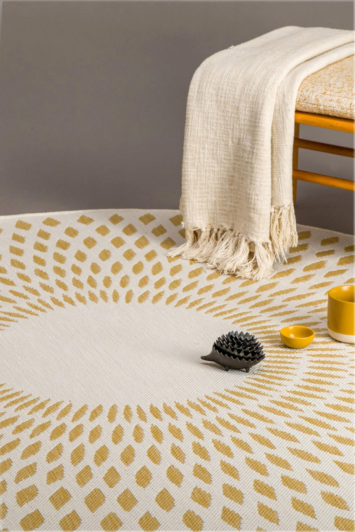 TEPPICH rund für innen und außen bunter gelb - Gelb, Textil (120/120cm) - AFK Living