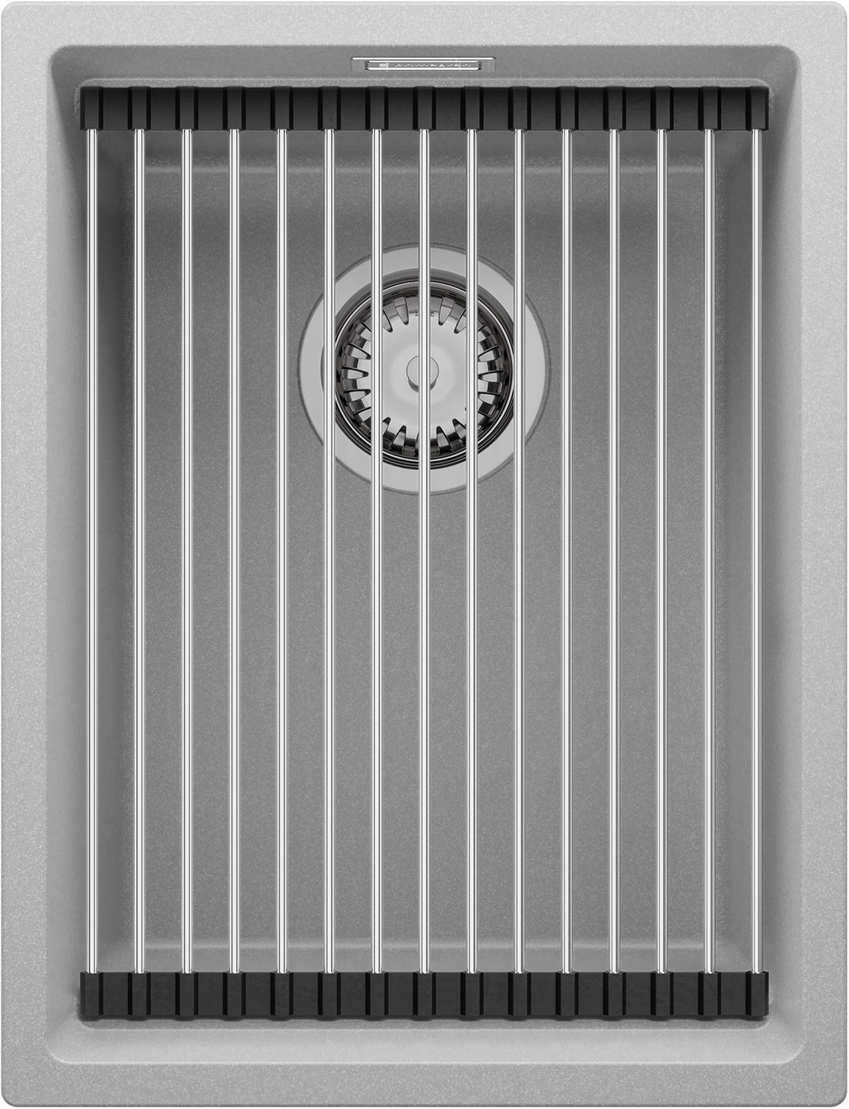 UNTERBAUSPÜLE GRANIT Praga, 2-er set Grau 36/47 cm 1 Becken + Ablauf-Set + Aufrollbare Abtropffläche ab 40er Unterschrank - Chromfarben/Grau, Kunststoff (36/20/47cm) - Primagran