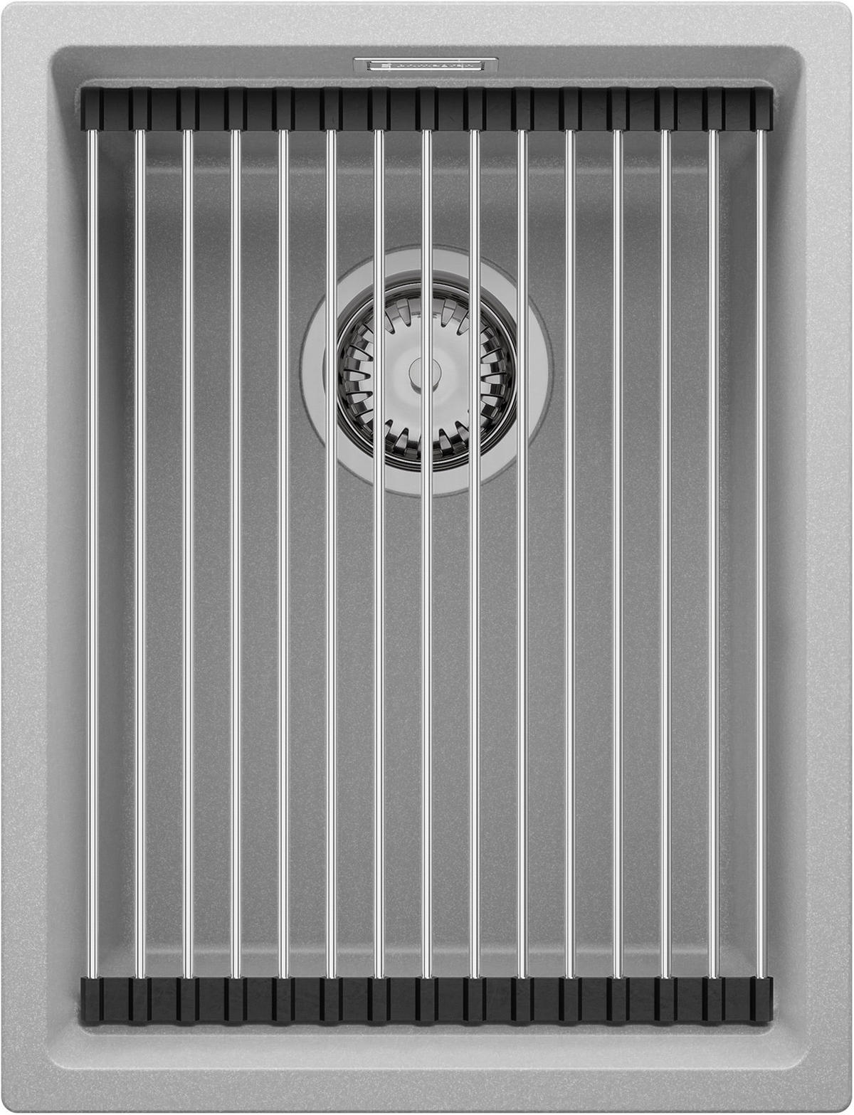 UNTERBAUSPÜLE GRANIT Praga, 2-er set Grau 36/47 cm 1 Becken + Ablauf-Set + Aufrollbare Abtropffläche ab 40er Unterschrank - Chromfarben/Grau, Kunststoff (36/20/47cm) - Primagran