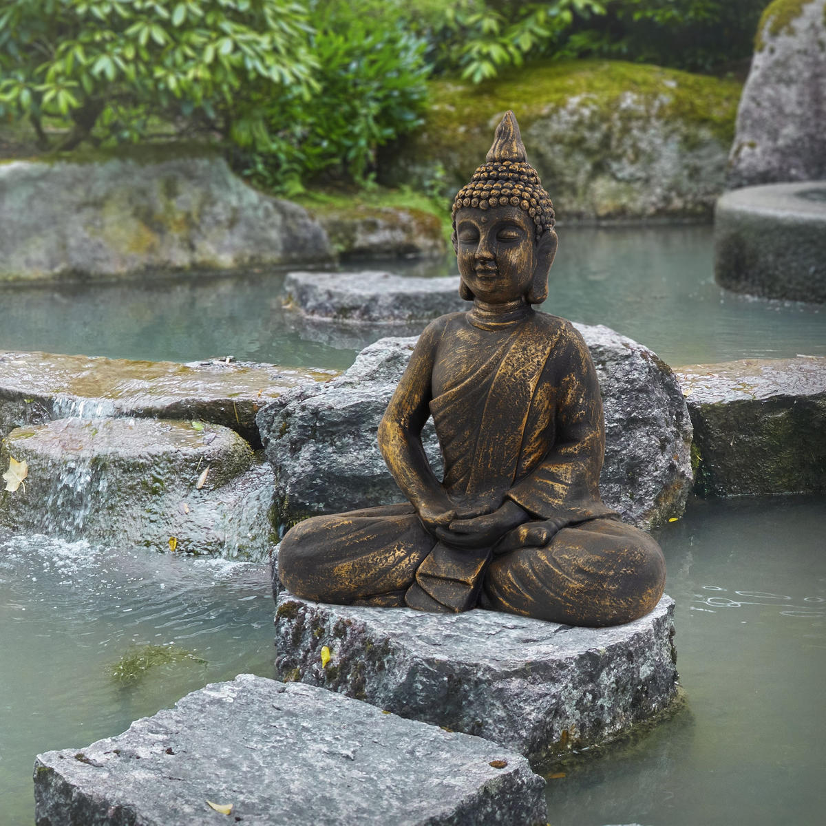 BUDDHA STATUE 63 cm hoch Bronzeoptik aus Polyresin - Bronzefarben, Kunststoff (29/63/52cm) - ECD-Germany