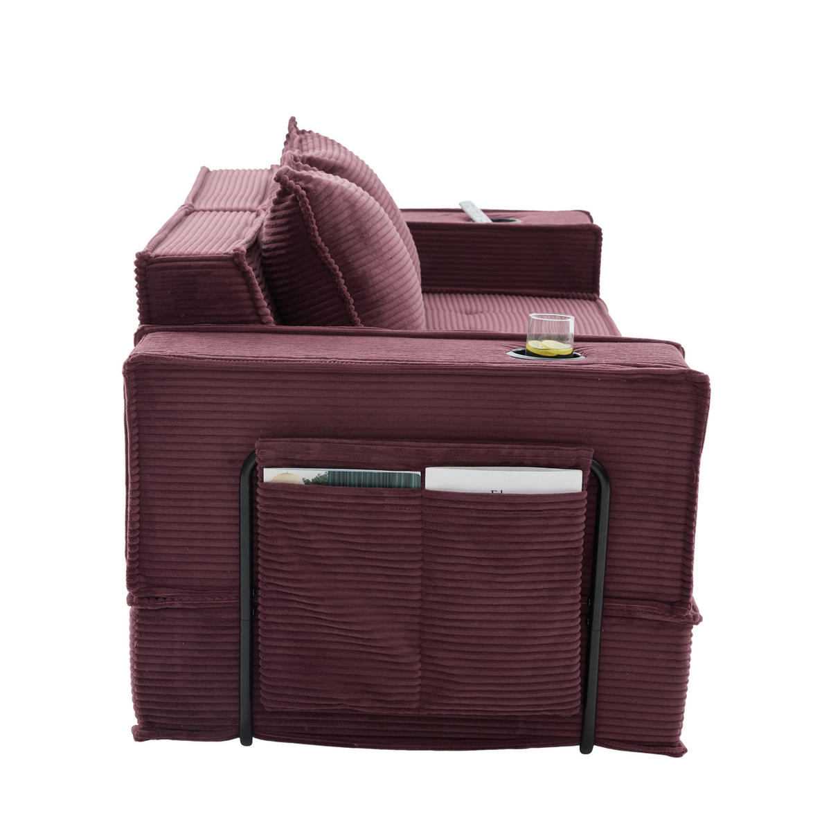 SCHLAFSOFA DE-33894 mit Fußhocker und Becherhalter Weinrot - Weinrot, Textil (78/66/162cm) - ComfortXL