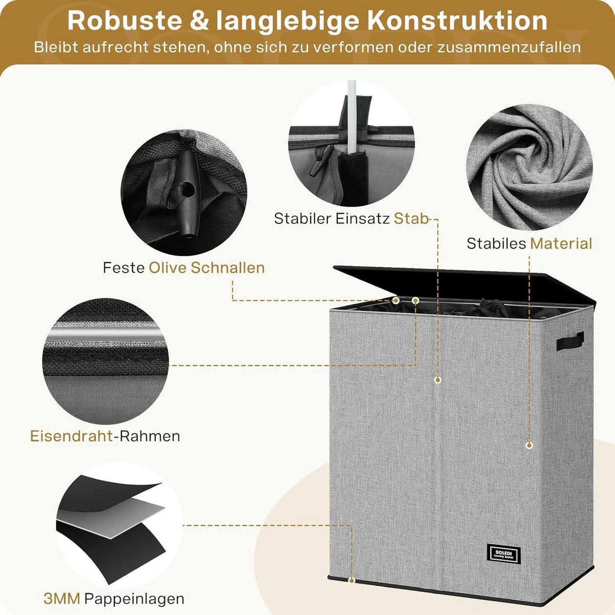 WÄSCHEKORB mit Deckel und 2 Wäschesäcken Grau 145L - Grau, Textil (31/75/41cm)