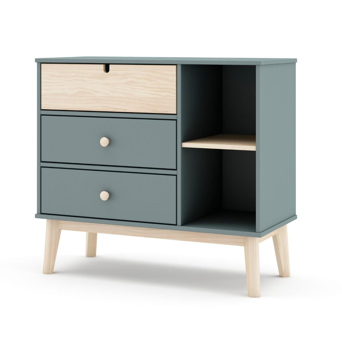 KOMMODE 3 Schubladen und 2 Fächer L90 cm - Estefania - Grün, Holzwerkstoff (40/81/90cm) - Calicosy
