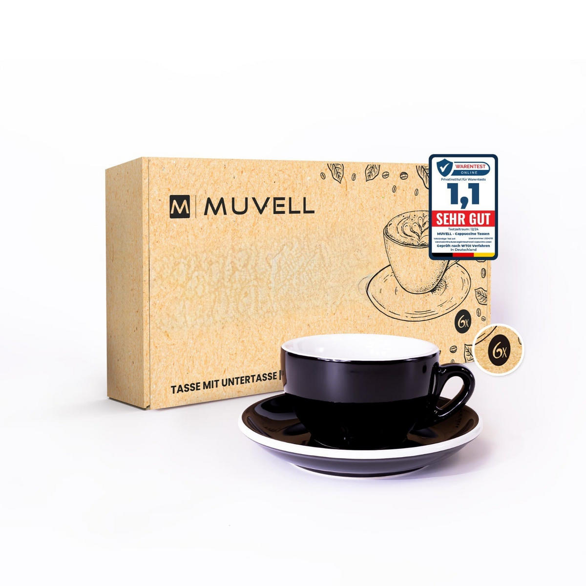 MILCHKAFFEETASSEN italia 6er Set 290 ml - Silberfarben, Metall (16/7/16cm) - Muvell
