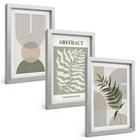BILDER SET 3er Set - 20x30 cm Silberner Rahmen - Botanische Boho-Abstraktionen - Silberfarben, Kunststoff (20/30cm) - TULUP