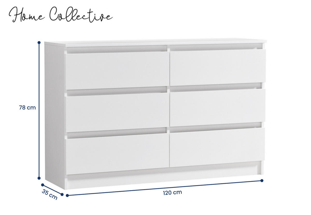 KOMMODE mit 6 Schubladen 120cm breit in weiß - Weiß, Holz (35/77.5/120cm) - Home Collective